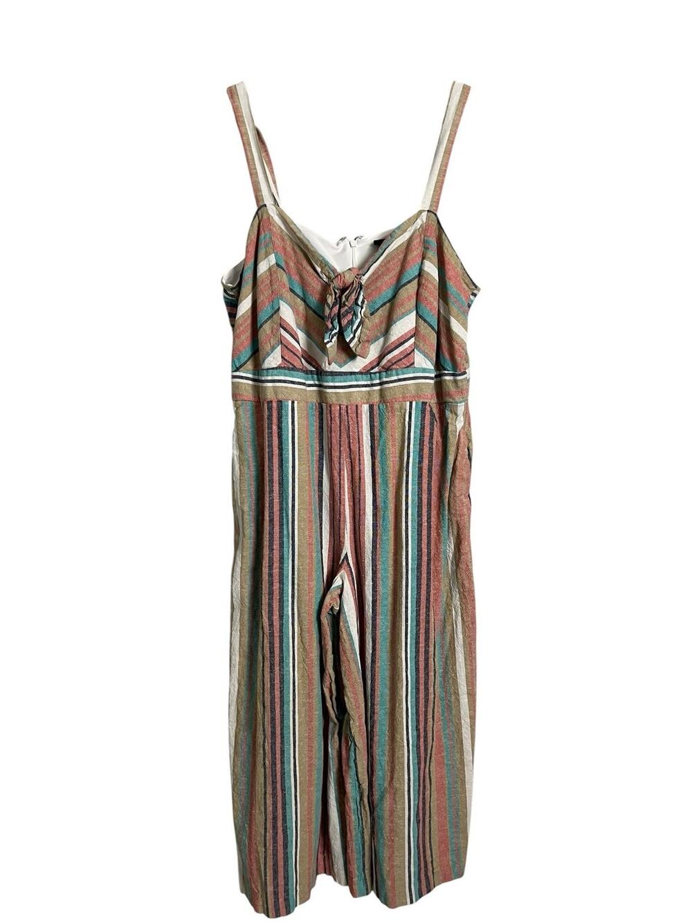 Lane Bryant Striped Linen Blend Jumpsuit Petite 14P Wide Leg Summer Palazzo Crop